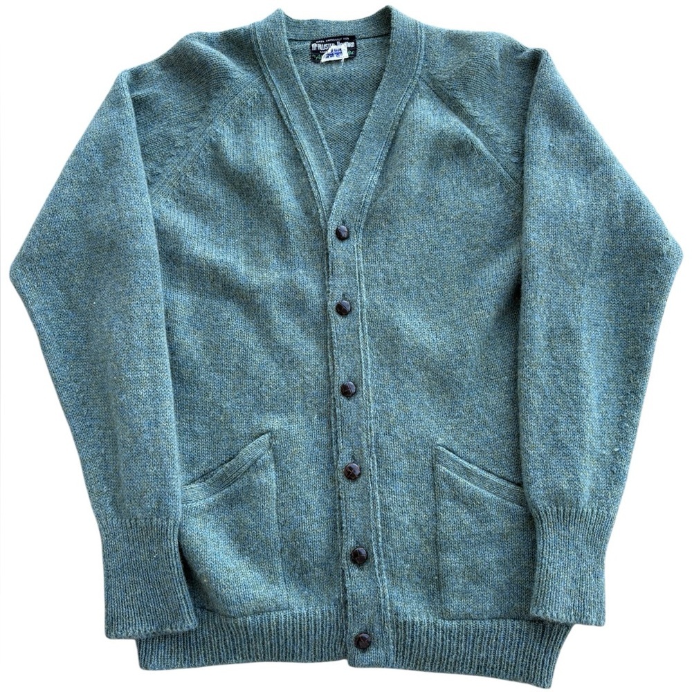 Vintage 80s Allen Solly 100% Lambswool Moss Green Cardigan Medium - Picture 6 of 9